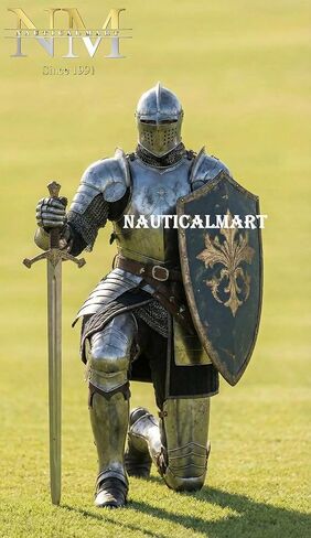 Medieval Knight in Full Plate Armor Wearable 18-Gauge Steel Crusader Costume Fantasy Functional Armor Set Close Helmet Full Body Steel Suit for LARP, Cosplay & Display for Reenactment & Halloween in Saudi Arabia