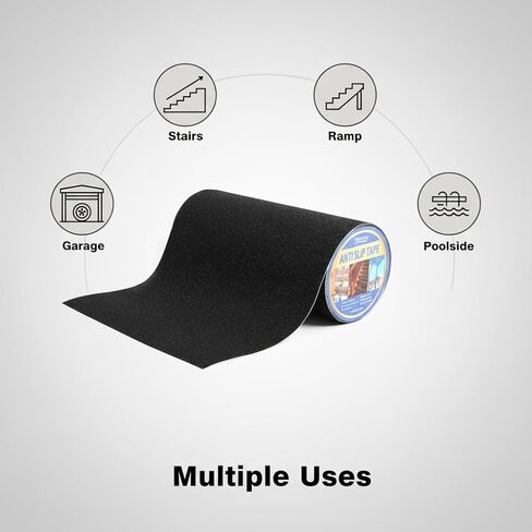 12" x 30Ft Heavy Duty Anti Slip Tape, 80 Grit Grip Tape, All Weather Abrasive Friction for Stairs, Skateboards, Indoor Outdoor, Garage Ramps, Home & Business - Black in Saudi Arabia