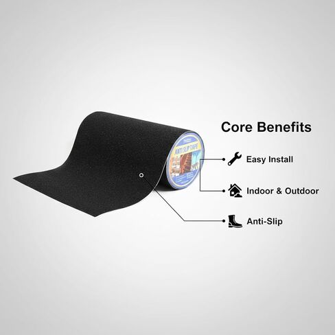 12" x 30Ft Heavy Duty Anti Slip Tape, 80 Grit Grip Tape, All Weather Abrasive Friction for Stairs, Skateboards, Indoor Outdoor, Garage Ramps, Home & Business - Black in Saudi Arabia