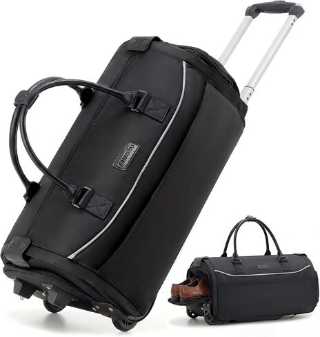 Fanwoli Carry On Rolling Garment Bag With Wheels, TSA Approved Airline Compliant Suit Luggage, Convertible Wrinkle-Free Garment Duffle Bag For Travel, Business & Wedding Suit Carrier Weekender(Black) in Saudi Arabia