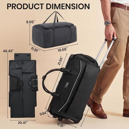 Fanwoli Carry On Rolling Garment Bag With Wheels, TSA Approved Airline Compliant Suit Luggage, Convertible Wrinkle-Free Garment Duffle Bag For Travel, Business & Wedding Suit Carrier Weekender(Black) in Saudi Arabia