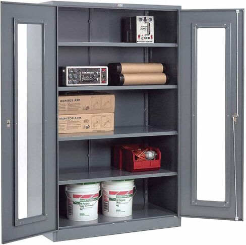 Global Industrial Clear View Storage Cabinet with Locking Handle, 4 Height Adjustable Shelves, Steel Construction, 48" W x 24" D x 78" H, Gray, Assembled in Saudi Arabia