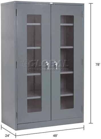 Global Industrial Clear View Storage Cabinet with Locking Handle, 4 Height Adjustable Shelves, Steel Construction, 48" W x 24" D x 78" H, Gray, Assembled in Saudi Arabia