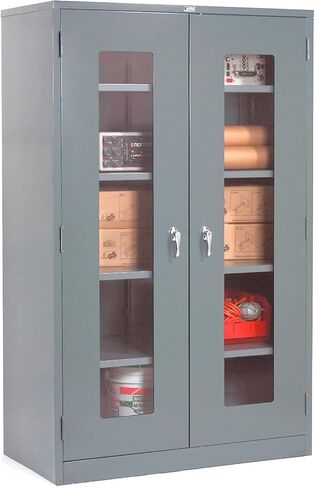 Global Industrial Clear View Storage Cabinet with Locking Handle, 4 Height Adjustable Shelves, Steel Construction, 48" W x 24" D x 78" H, Gray, Assembled in Saudi Arabia