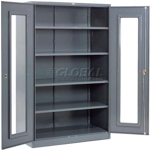 Global Industrial Clear View Storage Cabinet with Locking Handle, 4 Height Adjustable Shelves, Steel Construction, 48" W x 24" D x 78" H, Gray, Assembled in Saudi Arabia