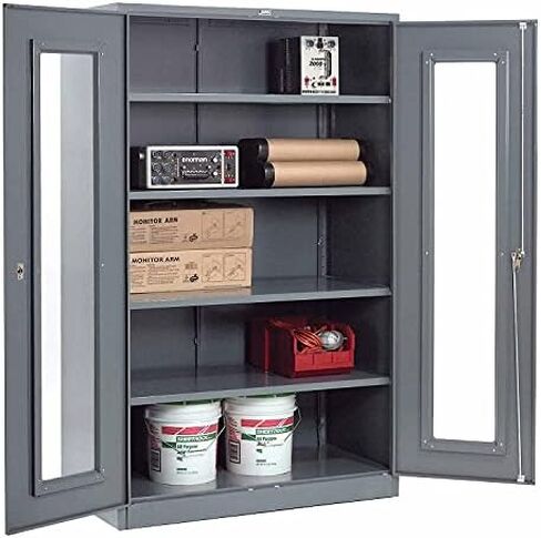 Global Industrial Clear View Storage Cabinet with Locking Handle, 4 Height Adjustable Shelves, Steel Construction, 48" W x 24" D x 78" H, Gray, Assembled in Saudi Arabia