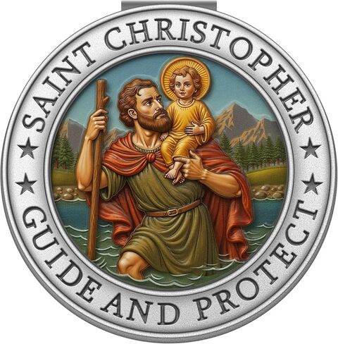 ميدالية سانت كريستوفر للسيارة، مشابك قناع ميدالية سانت كريستوفر لتزيين السيارة وإكسسوارات السيارات هدية السلامة للسائق الجديد وصديق العائلة (1) in Kuwait