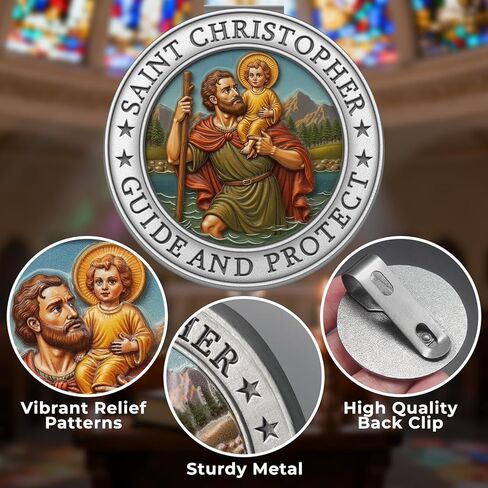 ميدالية سانت كريستوفر للسيارة، مشابك قناع ميدالية سانت كريستوفر لتزيين السيارة وإكسسوارات السيارات هدية السلامة للسائق الجديد وصديق العائلة (1) in Kuwait
