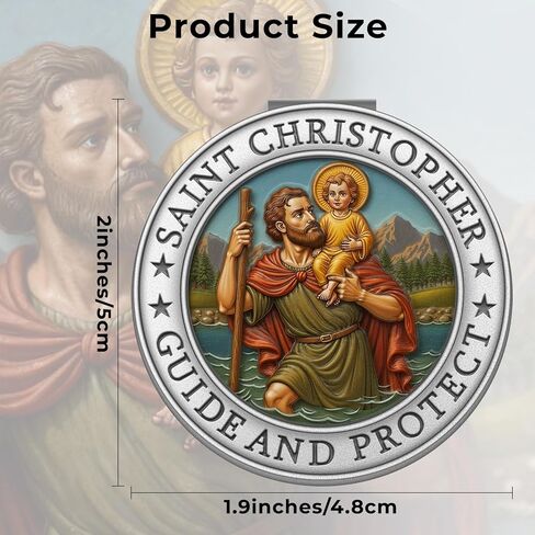 ميدالية سانت كريستوفر للسيارة، مشابك قناع ميدالية سانت كريستوفر لتزيين السيارة وإكسسوارات السيارات هدية السلامة للسائق الجديد وصديق العائلة (1) in Kuwait