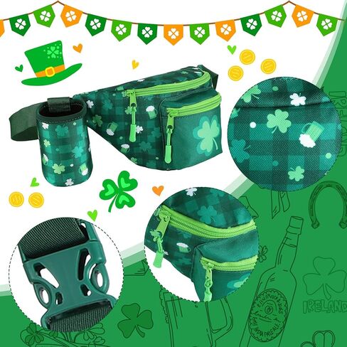 Reginary St. Patrick's Day Fanny Pack with Drink Holder Shamrock Waist Bag for Men Women Clover Waist Pack Festival Holiday Party Favor Accessories in Saudi Arabia