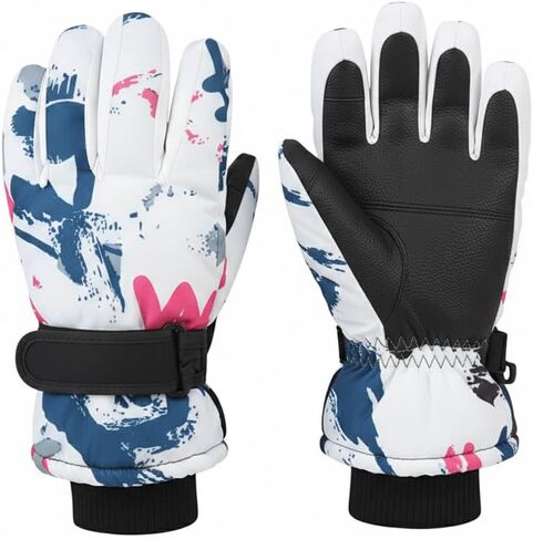 Kids-Waterproof-Ski-Snowboard-Gloves Abstract Print-Winter Warm Touchscreen-Gloves for Boys Girls for Outdoor-Sports Skiing in Saudi Arabia