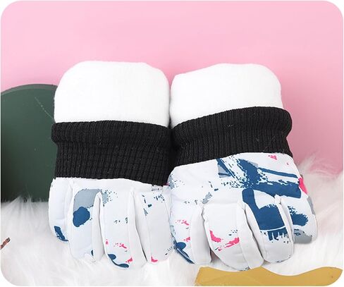 Kids-Waterproof-Ski-Snowboard-Gloves Abstract Print-Winter Warm Touchscreen-Gloves for Boys Girls for Outdoor-Sports Skiing in Saudi Arabia