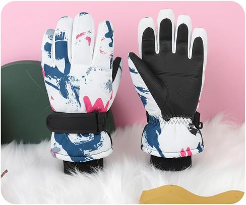 Kids-Waterproof-Ski-Snowboard-Gloves Abstract Print-Winter Warm Touchscreen-Gloves for Boys Girls for Outdoor-Sports Skiing in Saudi Arabia