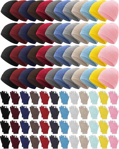 Suhine 160 Pcs Winter Beanie and Gloves Set Knit Hats Bulk Winter Gloves Pack Warm Unisex Skull Caps Cold Weather Touchscreen Gloves Set for Women Men in Saudi Arabia