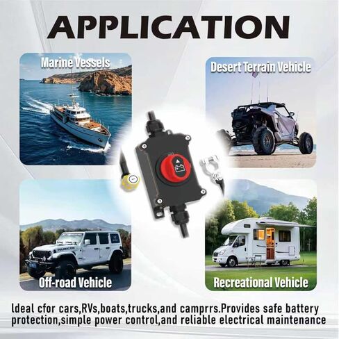 100A Battery Disconnect Switch, 12–48V Waterproof Top Post Battery Cut Off Switch with Wire(0.78ft) Heavy Duty for Car RV Boat and Vehicle(On/Off) in Saudi Arabia