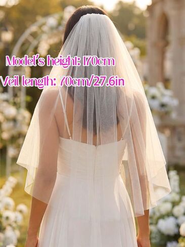 Aukmla Bride حجاب قصير للنساء طول الكوع الزفاف 1 طبقة حجاب الزفاف تول إكسسوارات الشعر مع مشط وحافة مقطوعة in Saudi Arabia