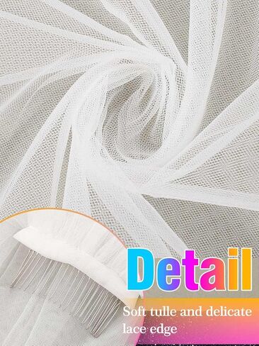Aukmla Bride حجاب قصير للنساء طول الكوع الزفاف 1 طبقة حجاب الزفاف تول إكسسوارات الشعر مع مشط وحافة مقطوعة in Saudi Arabia