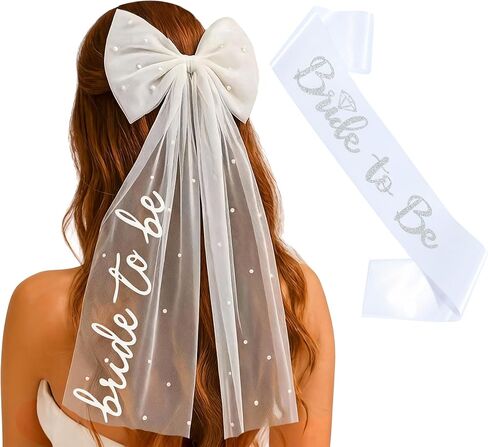 وشاح العروس تو بي وحجاب أبيض لحفلات العزوبية مطرز باللؤلؤ مكون من طبقتين وحجاب العروس in Kuwait