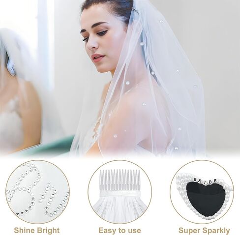 Bride to Be Sash and Veil Set Pearl BRIDE TO BE Heart Sunglasses Bridal Sash Veil with White Sunglasses Accessories for Women Bachelorette Party Favors Bridal Shower Engagement Wedding Gifts in Saudi Arabia