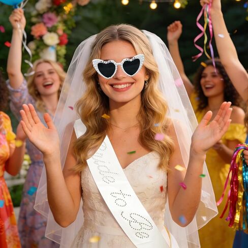 Bride to Be Sash and Veil Set Pearl BRIDE TO BE Heart Sunglasses Bridal Sash Veil with White Sunglasses Accessories for Women Bachelorette Party Favors Bridal Shower Engagement Wedding Gifts in Saudi Arabia