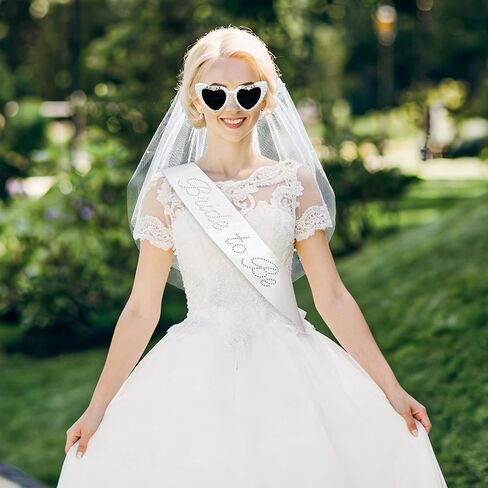 Bride to Be Sash and Veil Set Pearl BRIDE TO BE Heart Sunglasses Bridal Sash Veil with White Sunglasses Accessories for Women Bachelorette Party Favors Bridal Shower Engagement Wedding Gifts in Saudi Arabia