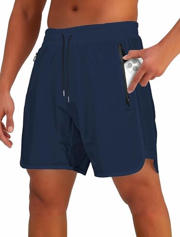 شورت MAIKANONG للرجال للجري سريع الجفاف مع جيوب بسحاب ولوحة شبكية خفيفة الوزن للتمارين الرياضية والجيم in Kuwait