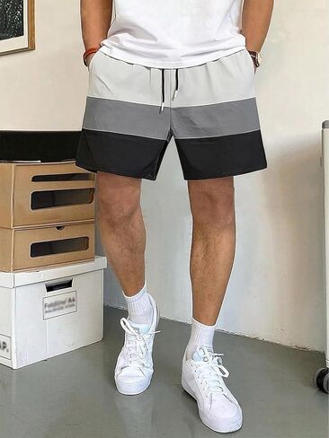Men's Quick Drying Running Shorts, Lightweight Sports Shorts with Side Pockets, tri Color Splicing in Saudi Arabia