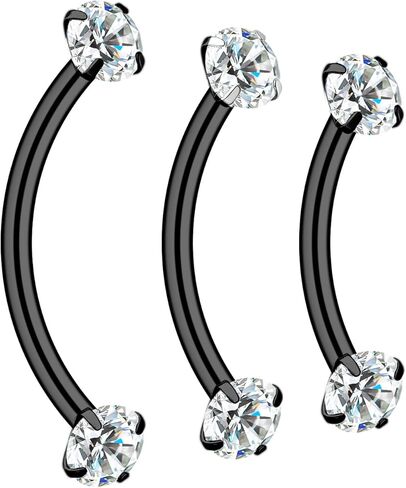 XUU Titanium Eyebrow Piercing Jewelry 16G – Curved Barbell CZ Set, ASTM F136 Titanium Eyebrow Rings for Rook, Lip, Helix & Surface Tragus, Internally Threaded, 3PCS 8/10/12mm, 5 Colors in Saudi Arabia