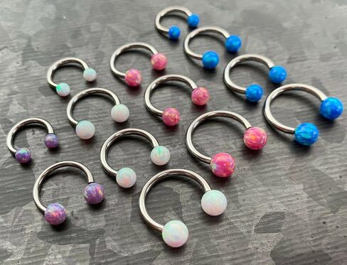 1 Piece Stunning Opal Ball Circular Barbell Horseshoe Lip Nipple Septum Ring - Cartilage Tragus - Body Jewelry in Saudi Arabia