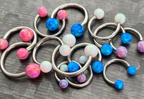 1 Piece Stunning Opal Ball Circular Barbell Horseshoe Lip Nipple Septum Ring - Cartilage Tragus - Body Jewelry in Saudi Arabia