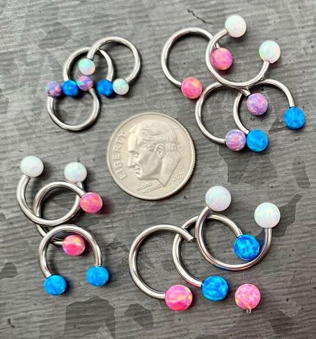 1 Piece Stunning Opal Ball Circular Barbell Horseshoe Lip Nipple Septum Ring - Cartilage Tragus - Body Jewelry in Saudi Arabia