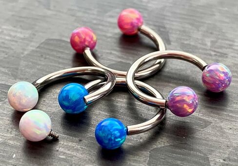 1 Piece Stunning Opal Ball Circular Barbell Horseshoe Lip Nipple Septum Ring - Cartilage Tragus - Body Jewelry in Saudi Arabia