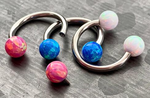 1 Piece Stunning Opal Ball Circular Barbell Horseshoe Lip Nipple Septum Ring - Cartilage Tragus - Body Jewelry in Saudi Arabia