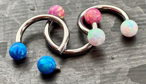 1 Piece Stunning Opal Ball Circular Barbell Horseshoe Lip Nipple Septum Ring - Cartilage Tragus - Body Jewelry in Saudi Arabia