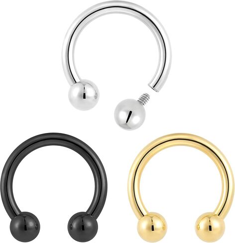 2PCS Titanium Implant Grade Internally Threaded Nose Rings Horseshoe Circular Barbell Septum Jewelry 16G 14G 12G 10G Nose Ear Piercing Jewelry Conch Helix Rook Lip Nipple Cartilage Earring for Women Men in Saudi Arabia