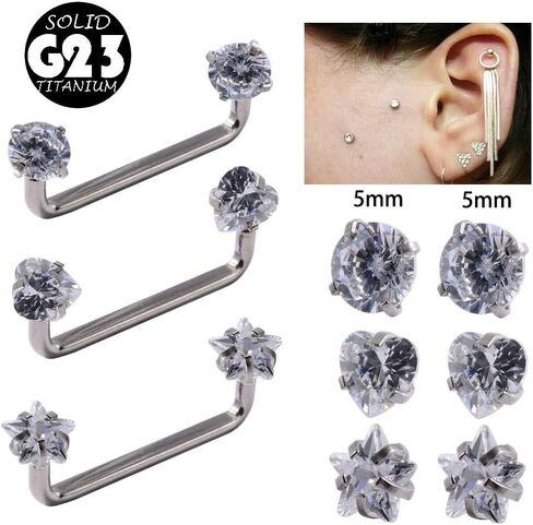 14G G23 Titanium Internally Threaded Staple Barbell Double Round Heart Star CZ Crystal Surface Piercing Jewelry Flat Surface Barbell Staple Piercing 12/14/16/18mm in Saudi Arabia