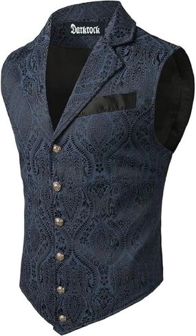 Darkrock Gothic Rock Victorian Steampunk Edwardian Western Brocade Gothic Navy Color Mens Suit Vest Waistcoat/Men Vest in Saudi Arabia