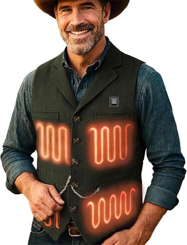 Men's Tweed Heated Vest,Winter Men Hiking Cycling Golf Lightweight Heating Vest(without battery bank) in Saudi Arabia
