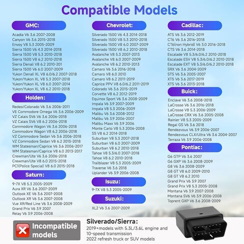 جهاز تعطيل إدارة الوقود النشط AFM/DFM، مجموعة DOD Delite 5.3 لسيارة شيفروليه سيلفرادو 1500 5.3L 2010-2018، متوافقة مع محركات GM V6 V8 in Kuwait