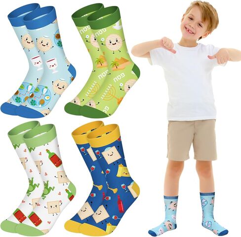8 Pairs Passover Matzah Socks for Kids Pesach Seder Holiday Gift Passover Novelty Frogs Crew Socks Jewish Holiday Party Favors Accessories, 7-10 Years in Saudi Arabia