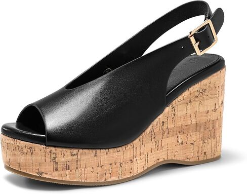 Coutgo Womens Platform Wedge Sandals Open Peep Toe Slingback Cork High Heels Summer Beach Shoes in Saudi Arabia