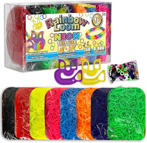 Rainbow Loom® Treasure Box Sparkle Edition، 8000 شريط مطاطي في 8 ألوان براقة مختلفة، ومكافأة مكونة من 2 نول سعيد، أنشطة رائعة للأولاد والبنات بعمر 7 سنوات فما فوق in Kuwait