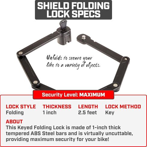 Revere Folding Bike Lock – Heavy-Duty Anti-Theft Hardened Steel, Rust-Proof, Foldable Compact High-Security Lock for Bicycle, Scooter & Motorcycle (Keyed) in Saudi Arabia