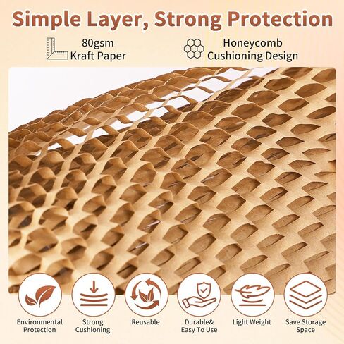 PACKBABOL Honeycomb Packing Paper Bubble Wrap Roll 15" x 230' - Eco-Friendly Bubble Cushioning Wrap for Moving，Shipping and Packing Supplies with 60 Fragile Stickers & 6 Hemp Ropes in Saudi Arabia