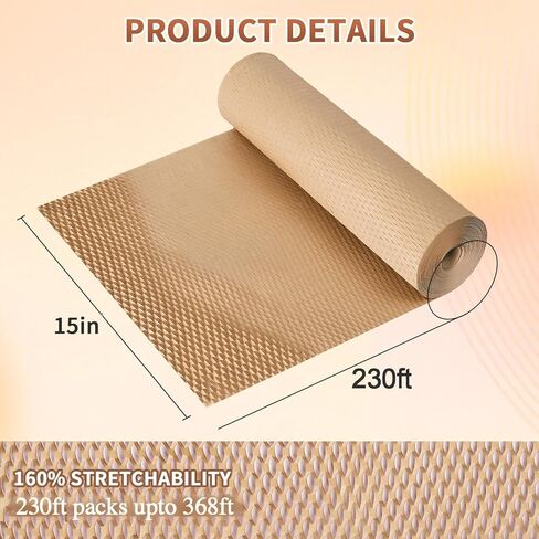 PACKBABOL Honeycomb Packing Paper Bubble Wrap Roll 15" x 230' - Eco-Friendly Bubble Cushioning Wrap for Moving，Shipping and Packing Supplies with 60 Fragile Stickers & 6 Hemp Ropes in Saudi Arabia