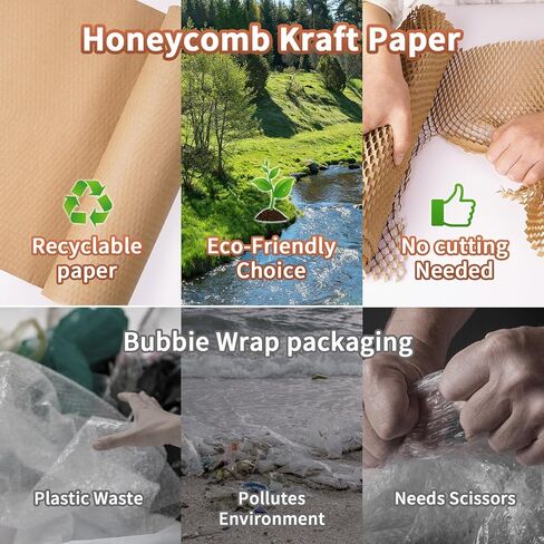 PACKBABOL Honeycomb Packing Paper Bubble Wrap Roll 15" x 230' - Eco-Friendly Bubble Cushioning Wrap for Moving，Shipping and Packing Supplies with 60 Fragile Stickers & 6 Hemp Ropes in Saudi Arabia