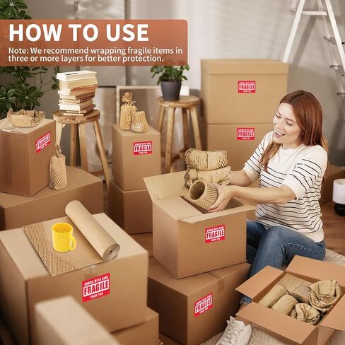 PACKBABOL Honeycomb Packing Paper Bubble Wrap Roll 15" x 230' - Eco-Friendly Bubble Cushioning Wrap for Moving，Shipping and Packing Supplies with 60 Fragile Stickers & 6 Hemp Ropes in Saudi Arabia