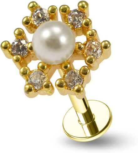 Flower with Pearl and Cz Stone 16 Gauge Surgical Steel Tragus Labret-Cartilage Earring -Helix Stud- Conch Piercing Stud- Piercing Jewelry in Saudi Arabia