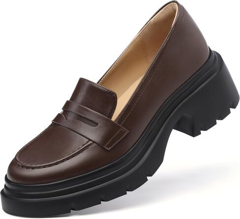 FEMSTEP Women Loafers, Platform Chunky Heeled Penny Loafers Women's Lightweight Slip On Shoes for Women Business Casual, Comfortable Work Office Dress Shoes for Womens in Saudi Arabia