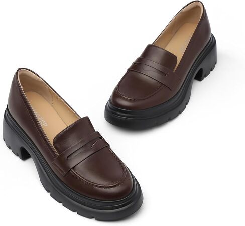 FEMSTEP Women Loafers, Platform Chunky Heeled Penny Loafers Women's Lightweight Slip On Shoes for Women Business Casual, Comfortable Work Office Dress Shoes for Womens in Saudi Arabia